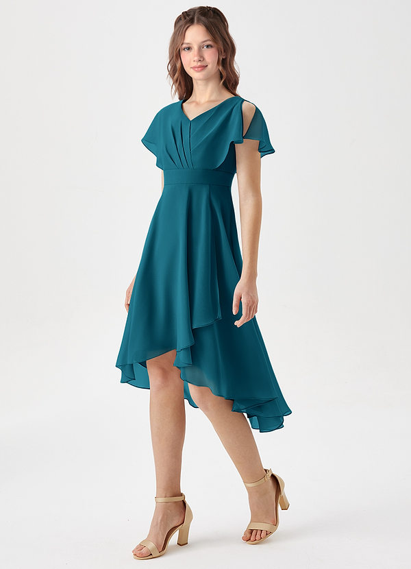 Azazie Graciela Junior Ink Blue A-Line Pleated Chiffon Dress image1