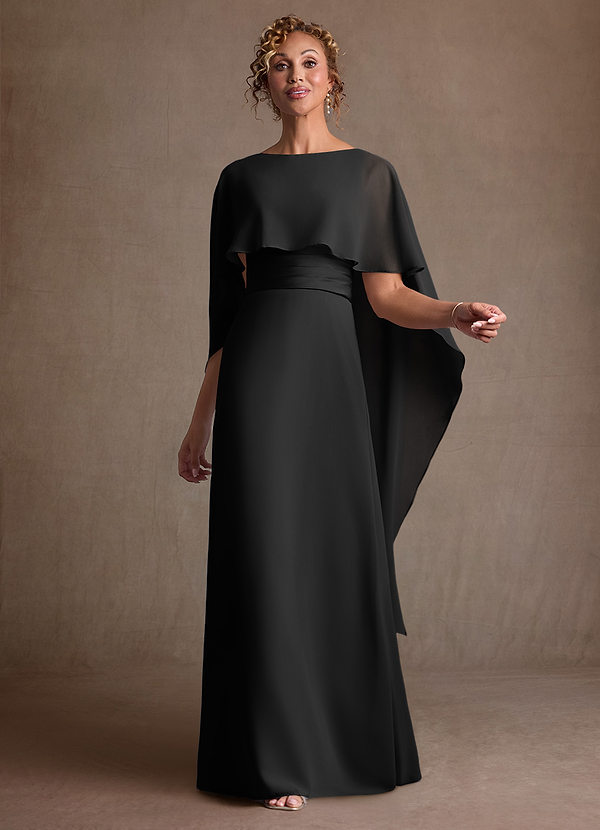 Azazie Marilla Mother of the Brides Dresses Black A-Line Pleated Chiffon Dress image1