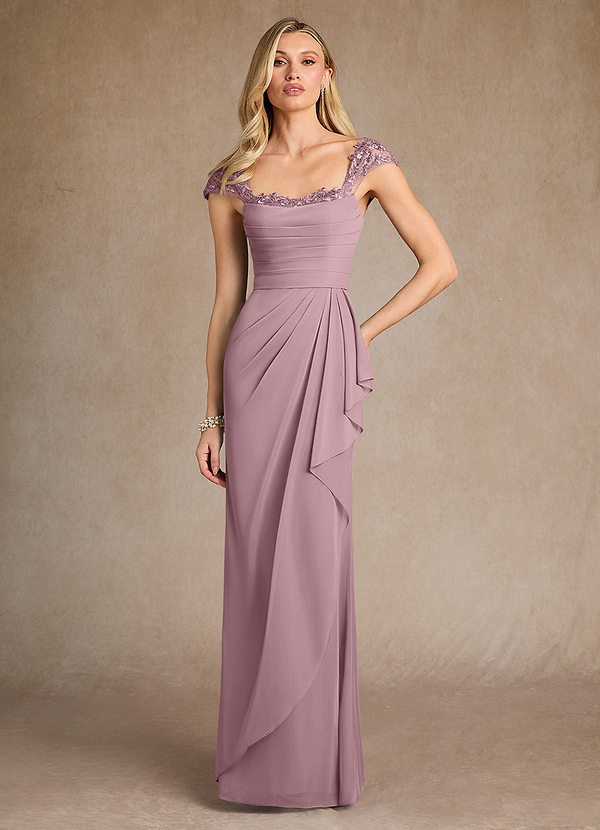 Azazie Belfast Moeder van de Bruid Jurken Kolom Jurk van Mesh Kant Stoffige Roos image1