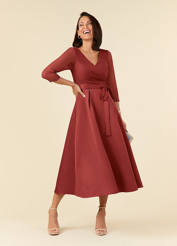 Azazie Maritza Mother of the Brides Dresses Rust A-Line Pleated Matte Satin Dress image1