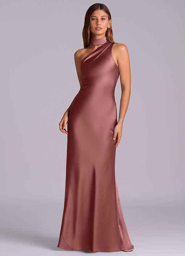 Azazie Seona Robes Demoiselle d'honneur Robe Sirène en Satin extensible Ue épaule Améthyste image1