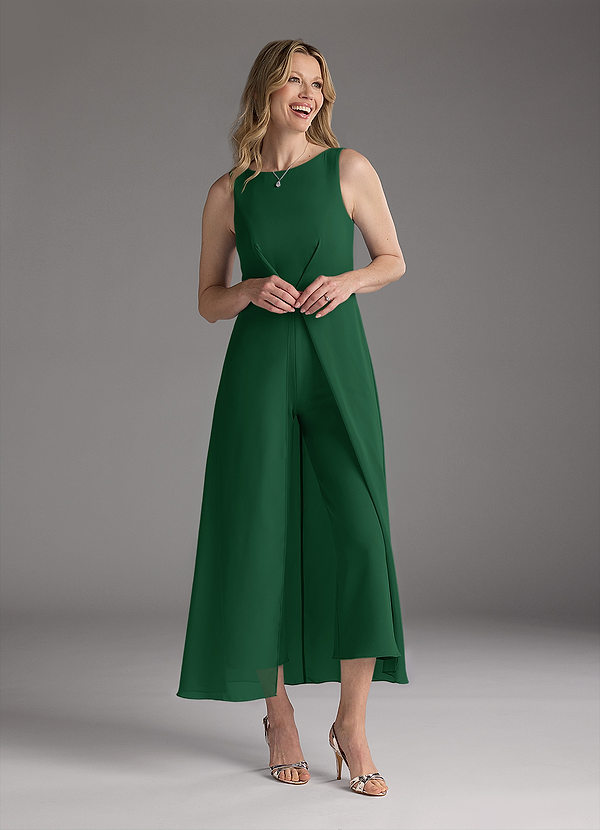 Azazie Anitta Mother of the Brides Dresses Dark Green Jumpsuit/Pantsuit Pleated Stretch Crepe Dress image1