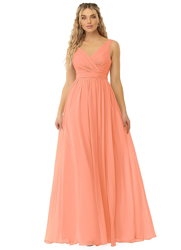 Azazie Kora Bridesmaid Dresses Sunset A-Line Pleated Chiffon Dress image1