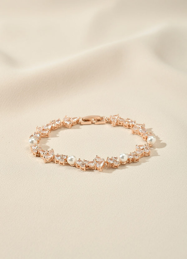 Perlen- und Kristallarmband in Roségold front