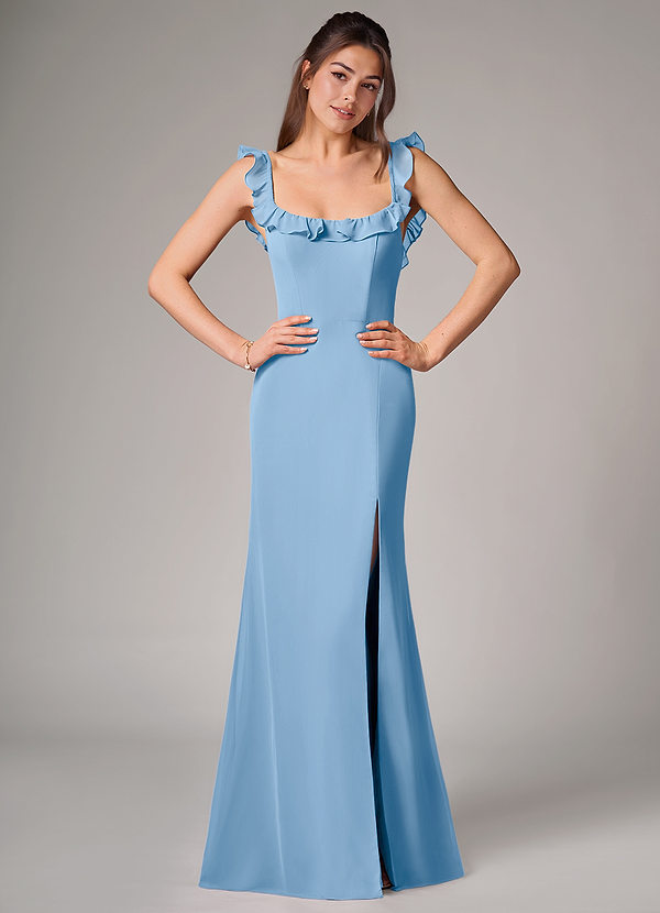 Azazie Callie Bridesmaid Dresses Powder Blue Mermaid Side Slit Chiffon Convertible Dress image1