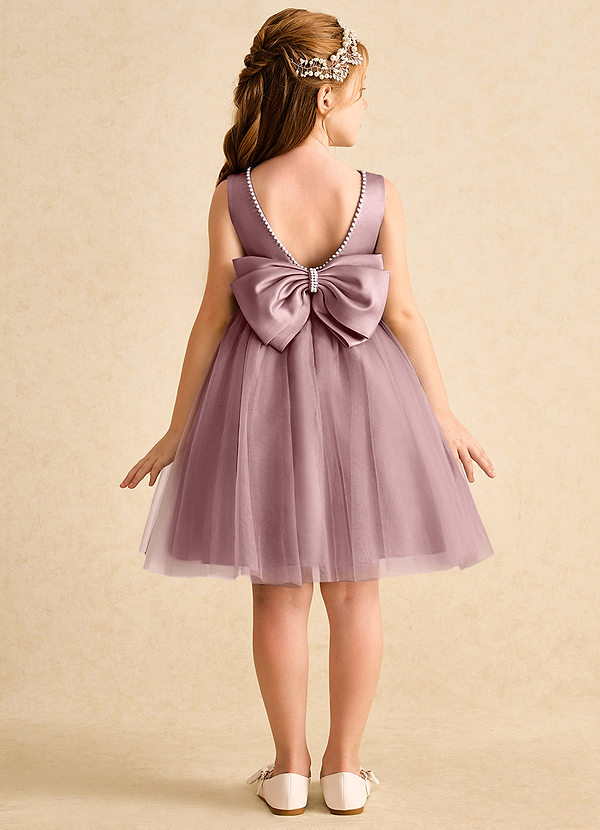 Azazie Jani Flower Girl Dresses Dusty Rose A-Line Bow Tulle Dress image1