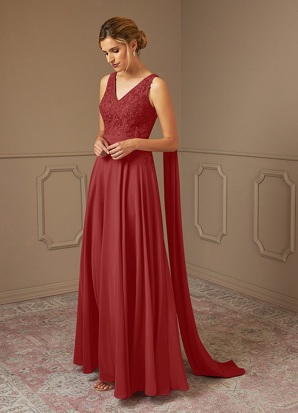 Azazie Joules Robe Mère de la Mariée & du Marié Robe Trapèze en Mousseline de soie Paillettes Rouille image1