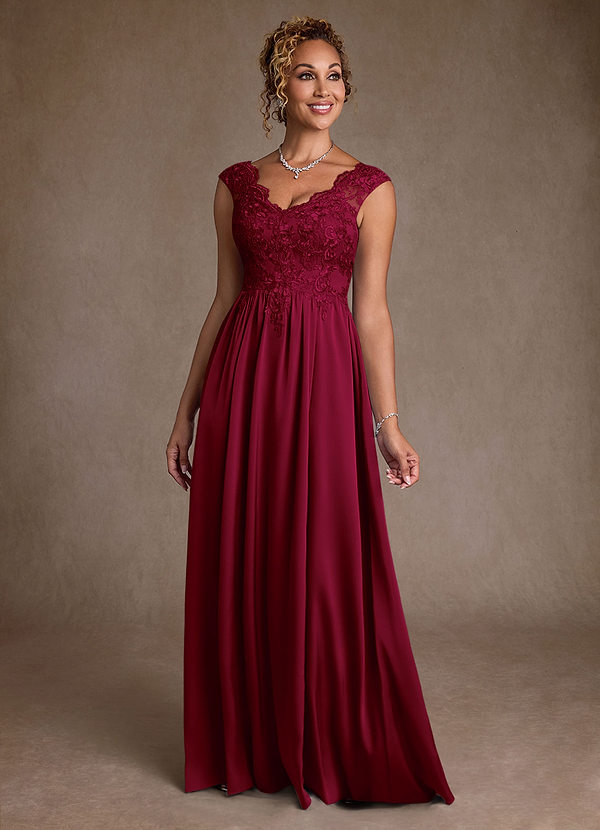 Azazie Amethyst Mother of the Brides Dresses Burgundy A-Line Lace Dress image1