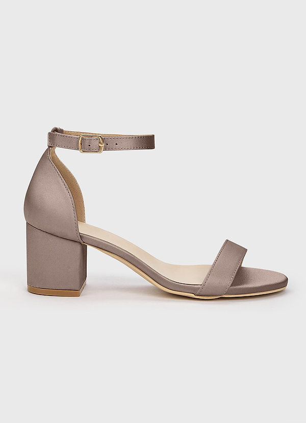 front Matching Color Matte Satin One Strap Buckle Block Heel Sandals
