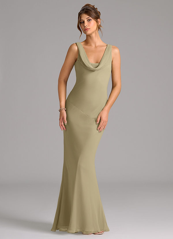 Azazie Rylina Bridesmaid Dresses Moss Green Mermaid Pleated Chiffon Dress image1