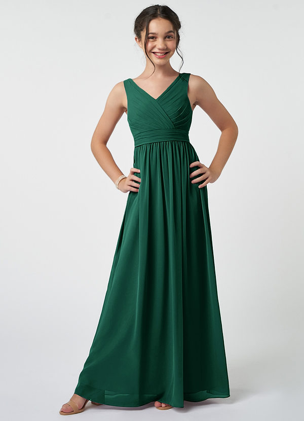 Azazie Kora Junior Emerald A-Line Pleated Chiffon Dress image1