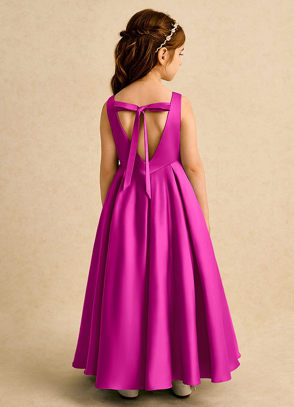 Azazie Pepper Blumenkinder Kleider A-Linie Plissee Matte Satin Kleid Fuchsia image1