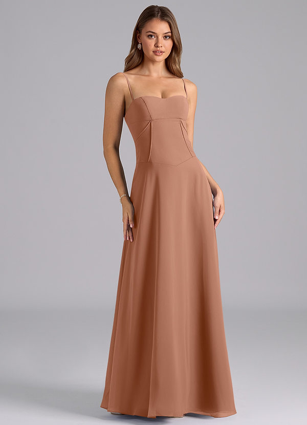 Azazie Valentine Bridesmaid Dresses Bronzer A-Line Corset Chiffon Dress image1