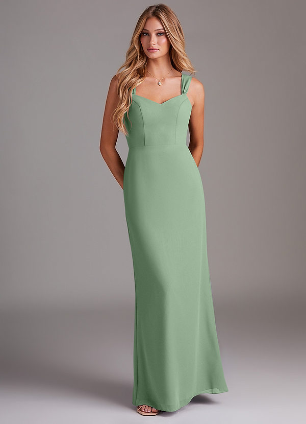 Azazie Denice Vestidos de dama de honor Vestido de Matcha de Gasa de Recto con Plisado image1