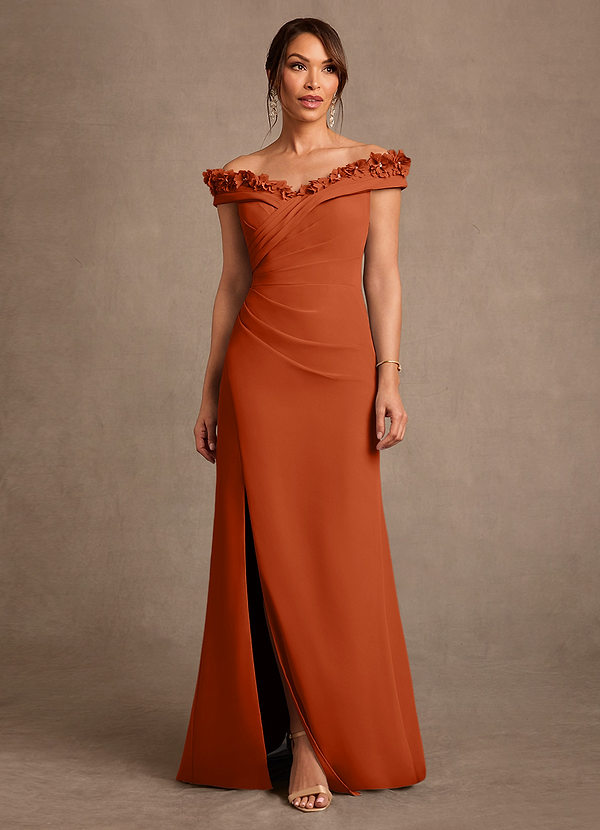 Azazie Jettie Mother of the Brides Dresses Burnt Orange Sheath Pleated Chiffon Dress image1