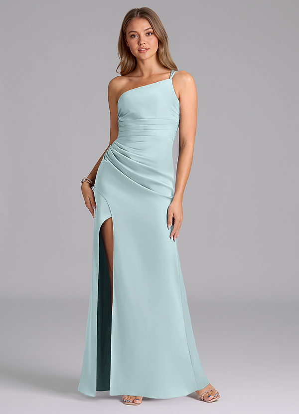 Azazie Eren Bridesmaid Dresses Sea Glass Mermaid One Shoulder Stretch Satin Dress image1