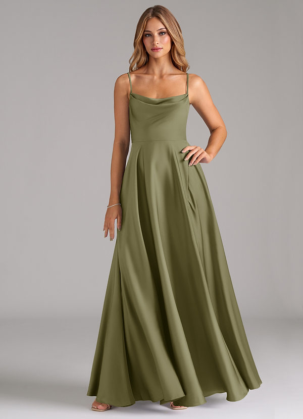 Azazie Elle Bridesmaid Dresses Pistachio A-Line Pleated Stretch Satin Dress image1