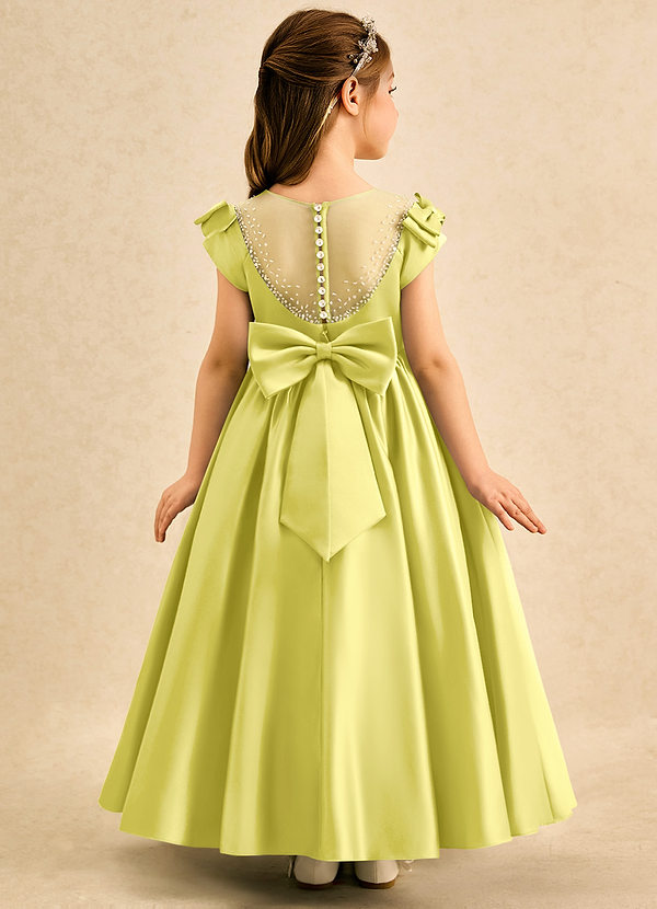 Azazie Toffee Abiti da Damigella Bambina Abito Stile Principessa in Raso Opaco Fiocco Canarino image1