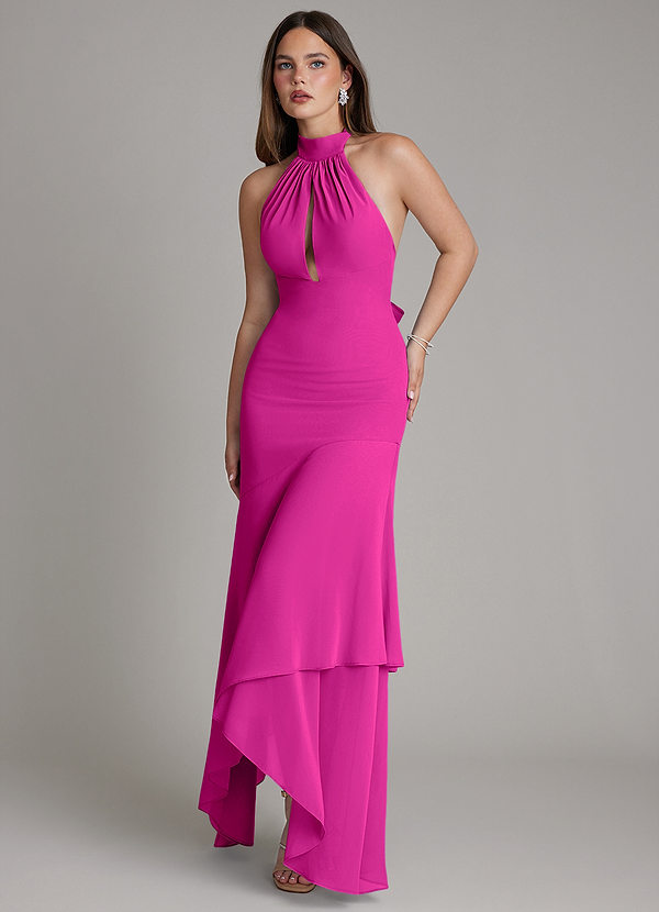 Azazie Magda Brudtärneklänningar Klä av Sjöjungfru i Chiffong Hög hals Fuchsia image1