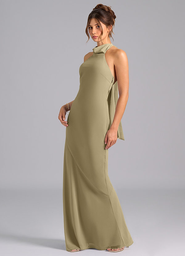 Azazie Velli Bridesmaid Dresses Moss Green Mermaid High Neck Chiffon Dress image1
