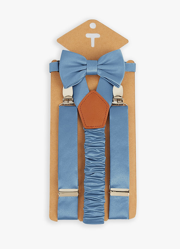 front Boy's Matching Matte Satin Bow Tie & Suspenders Set