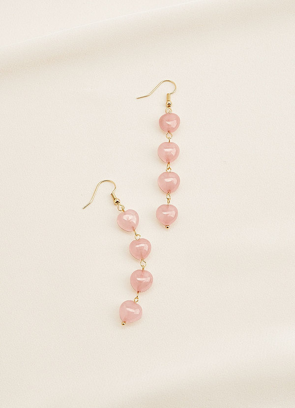 front Pink Heart Beads Drop Earrings