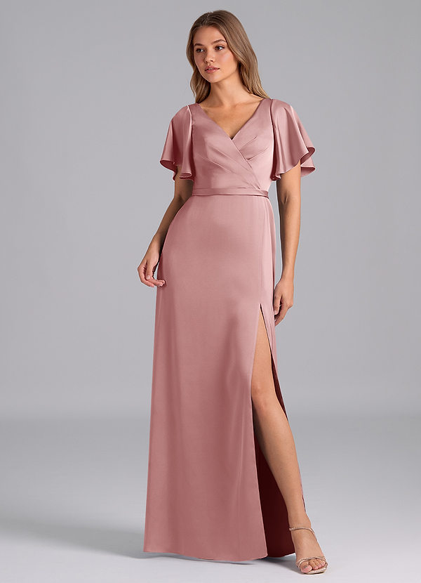 Azazie Ambrosia Brudtärneklänningar Klä av A-Linje i Stretch Satin Plisserad Dammig Ros image1