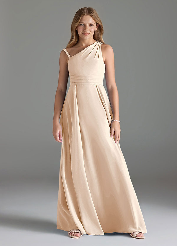 Azazie Dallas Junior A-Linie Plissee Chiffon Kleid Alabaster Weiß image1