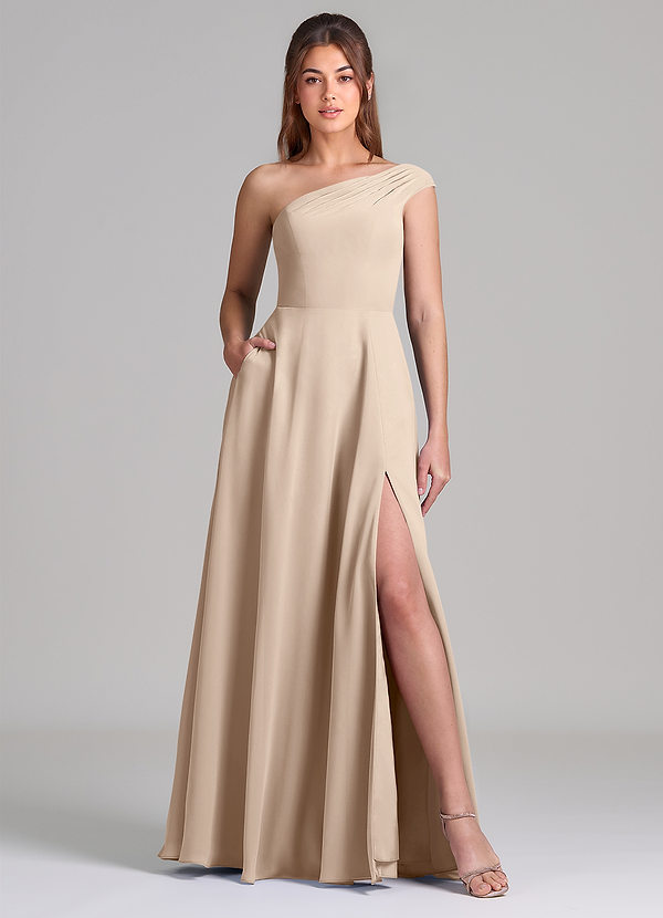 Azazie Melanie Brudtärneklänningar Klä av A-Linje i Chiffong Av axeln Taupe image1