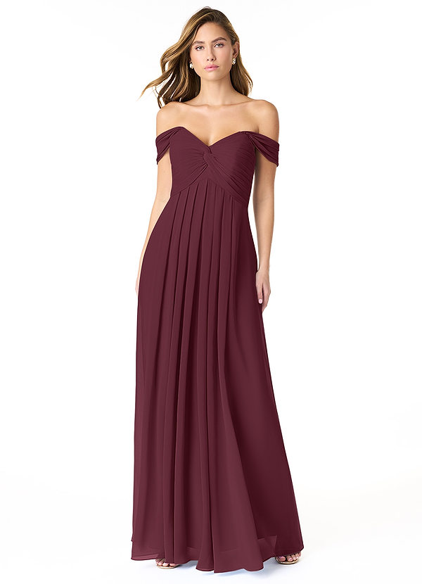 Azazie Kaitlynn Bridesmaid Dresses Cabernet Empire Ruched Chiffon Convertible Dress image1