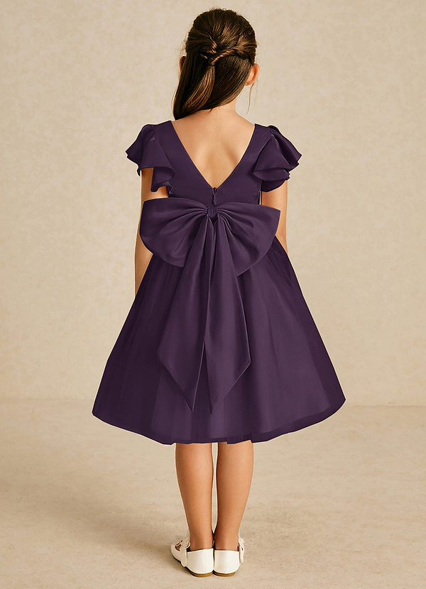 Azazie Kaeya Flower Girl Dresses Plum A-Line Bow Tulle Dress image1