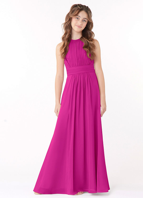Azazie Bonnie Junior Fuchsia A-Line Pleated Chiffon Dress image1