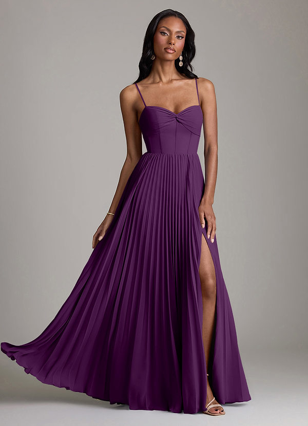 Azazie Akiko Vestidos de dama de honor Vestido de Uva de Gasa de Línea A con Escote de Corazón image1