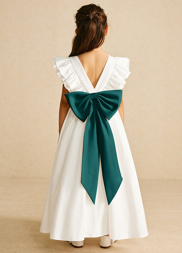 Azazie Aero Flower Girl Dresses Ivory Peacock A-Line Pleated Cotton Dress image1