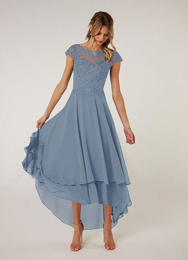 Azazie Shonda Mother of the Brides Dresses Dusty Blue Lace Chiffon Dress image1
