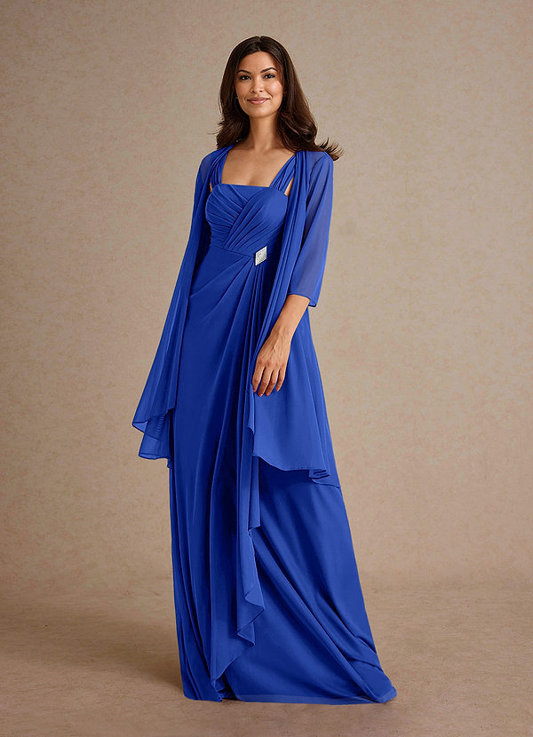 Azazie Clinton Vestidos de Madre de la Novia Vestido de Azul Real de Malla de Corte En A con Plisado image1