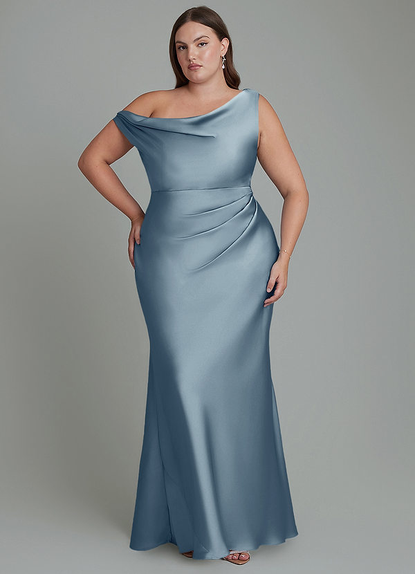 Emerson Bridesmaid Dresses Dusty Blue Mermaid Off the Shoulder Stretch Satin Dress image1