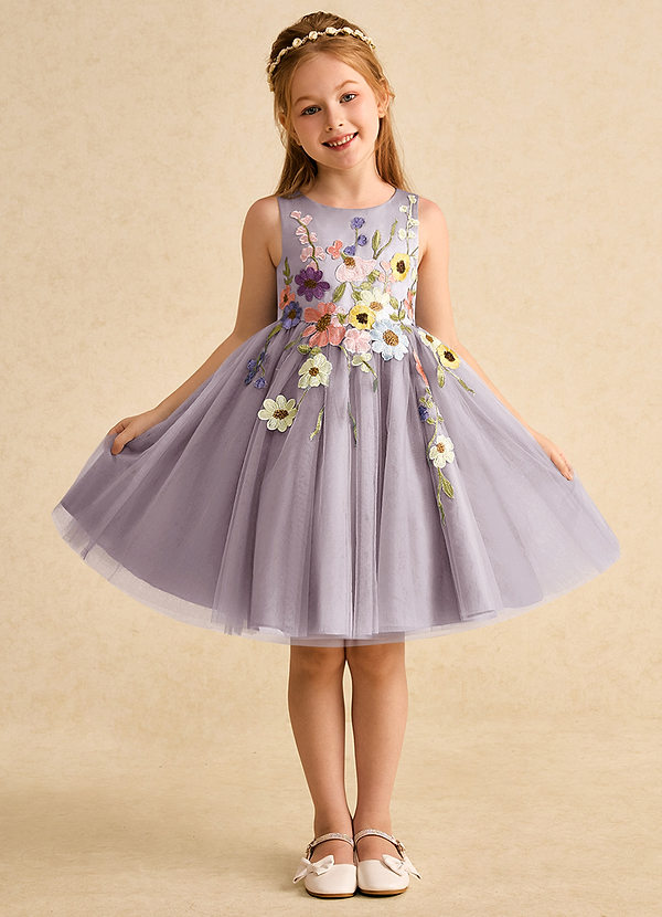 Azazie Prima Flower Girl Dresses Dusk A-Line Bow Tulle Dress image1