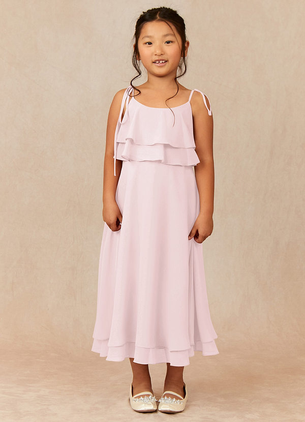 Azazie Temi Flower Girl Dresses Blushing Pink A-Line Spaghetti Strap Chiffon Dress image1