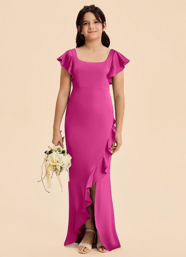 Azazie Demi Junior Vestido de Fucsia de Satén Elástico de Corte Sirena con Lazo image1