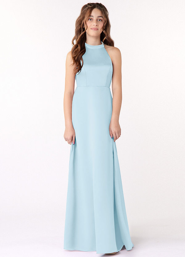 Azazie Laurel Junior Sky Blue A-Line Stretch Satin Dress image1