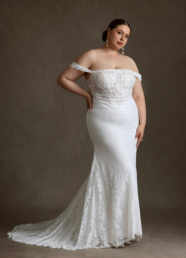 Azazie Idalis Wedding Dresses Diamond White Mermaid Lace Dress image1