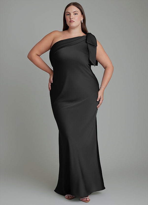 Yuanna Bridesmaid Dresses Black Mermaid One Shoulder Stretch Satin Dress image1