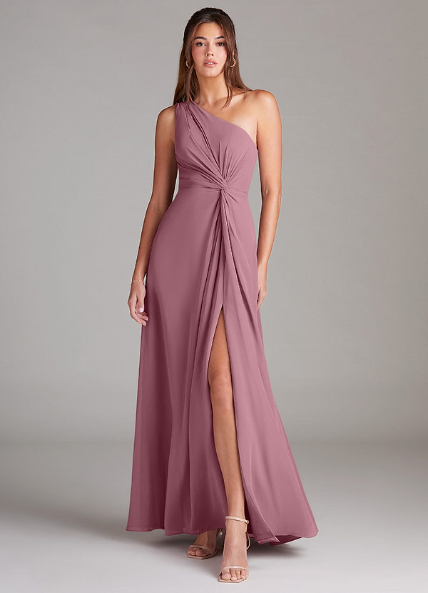 Azazie Brooke Bridesmaid Dresses Vintage Mauve A-Line One Shoulder Chiffon Dress image1