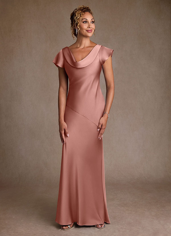 Azazie Shelby Vestidos de Madre de la Novia Vestido de Rosetón de Satén Elástico de Corte Sirena con Plisado image1