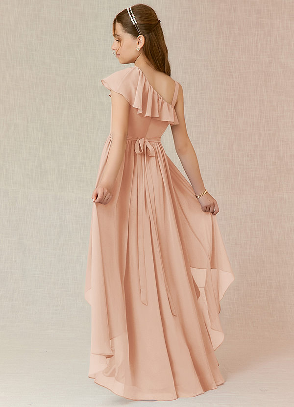 Azazie Mango Junior Robe Trapèze en Mousseline de soie Rayé Rose Perle image1