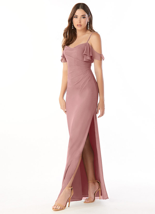 Azazie Emeralda Bridesmaid Dresses Dusty Rose Sheath Off the Shoulder Chiffon Dress image1