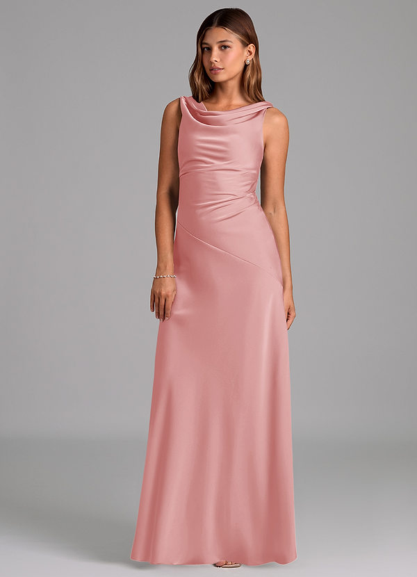 Azazie Nerine Brautjungfernkleider A-Linie Plissee Stretch-Satin Kleid Puderrosa image1