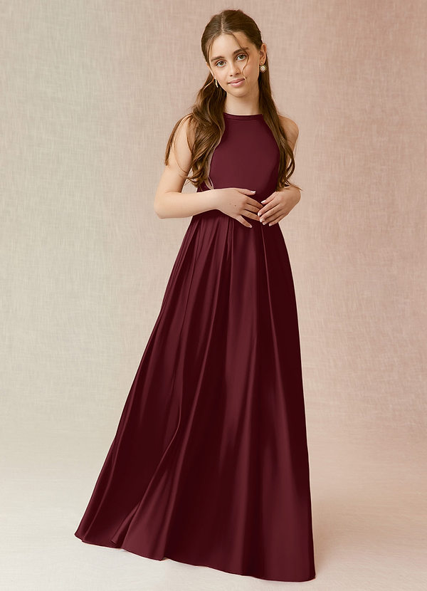 Azazie Arianthe Junior Cabernet A-Line with Pockets Stretch Satin Dress image1
