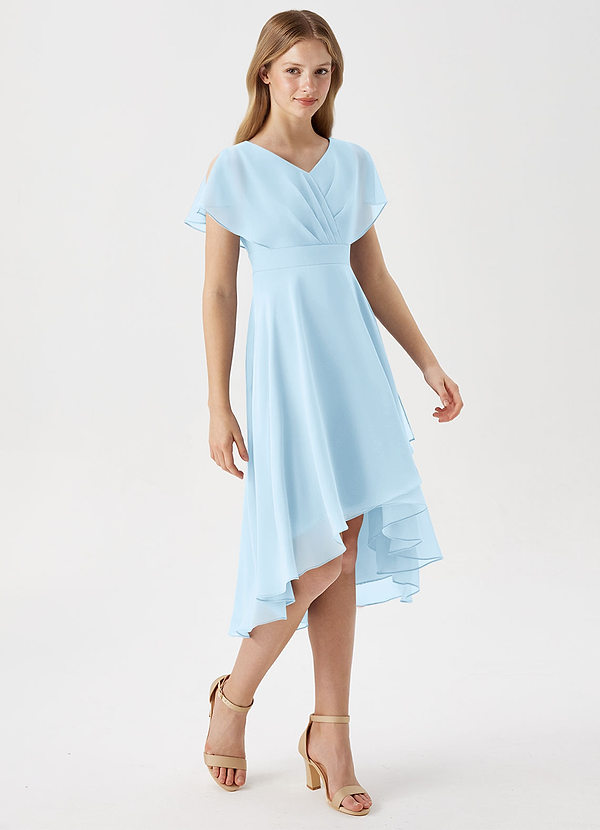 Azazie Graciela Junior Sky Blue A-Line Pleated Chiffon Dress image1